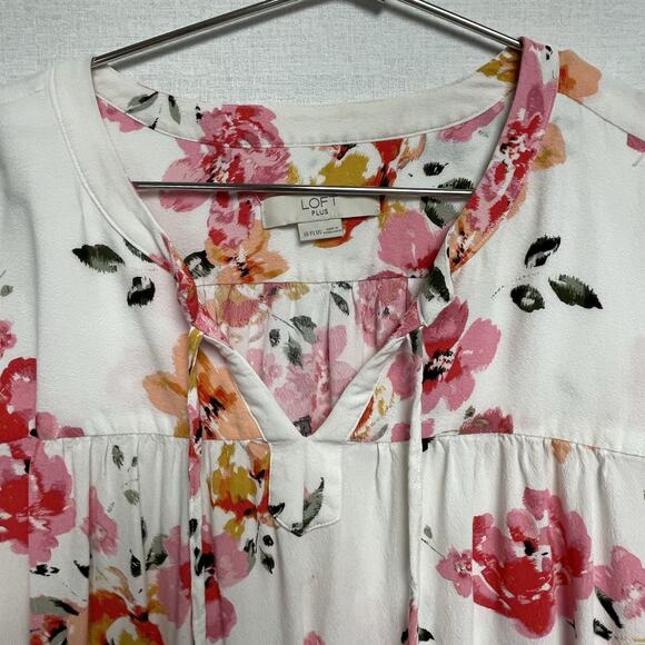 Loft Plus Women’s White Pink Yellow Floral Blouse 3/4 Sleeve - Size 18 - Picture 3 of 11